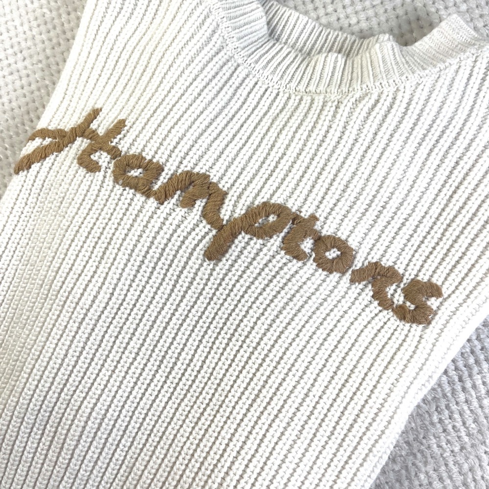 Sincerely Jules Hamptons Graphic Ribbed Knit Sweater Cream Brown Small ST21246